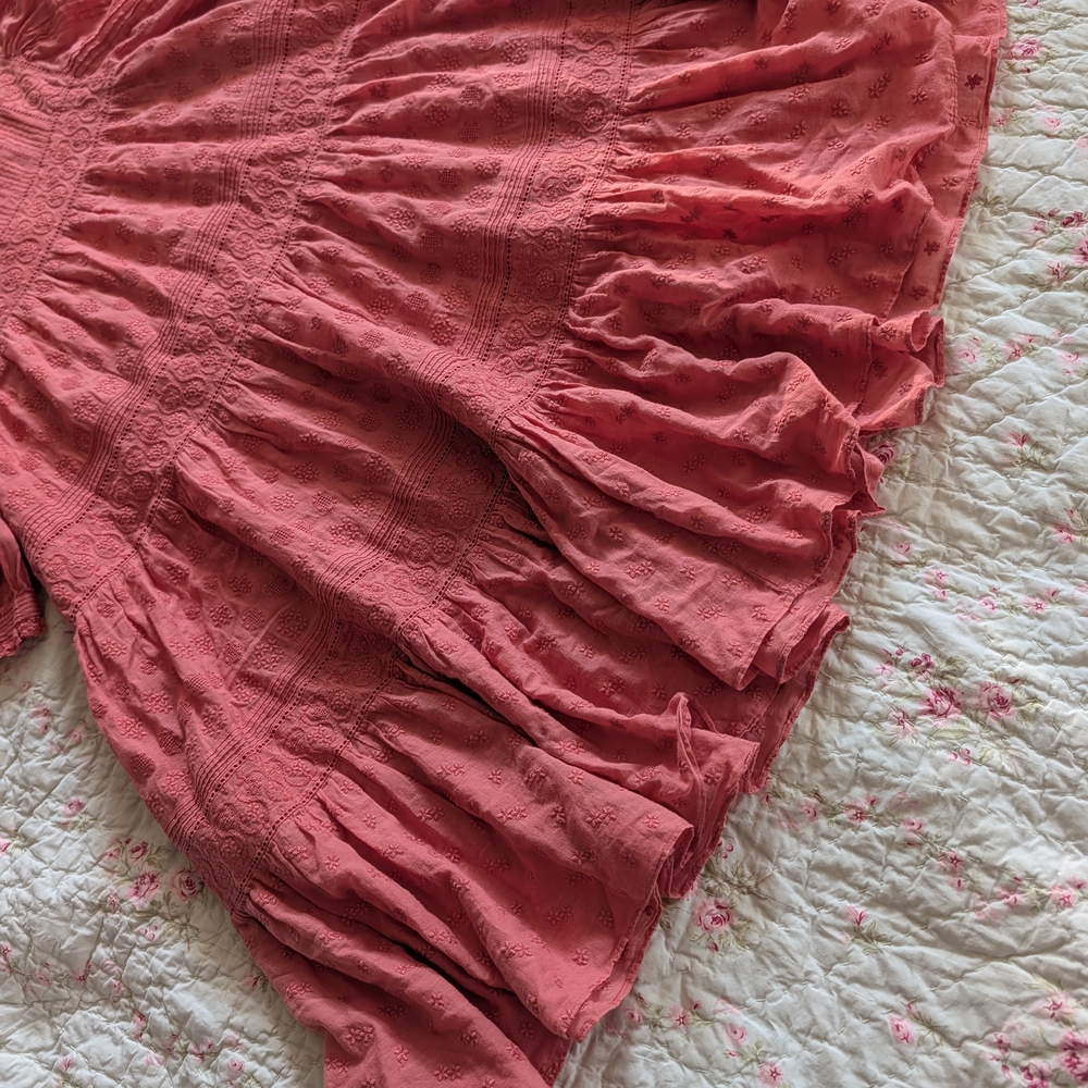 Doen Puff Sleeve Smock Dress in Coral Pink - Picture 3 of 7